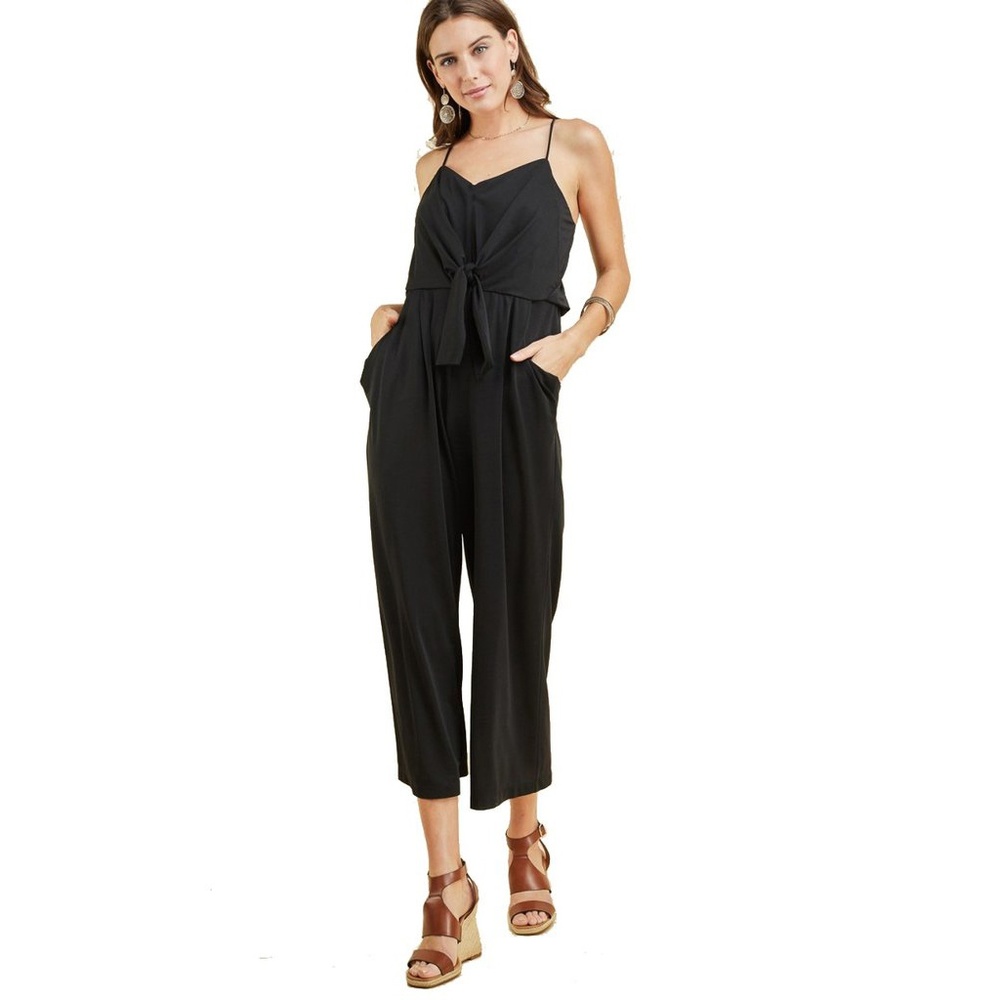 Marisa Jumpsuit Black Solid V-Neck